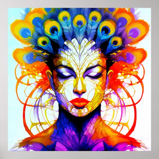 Lebendige Pfauenfeder-Schönheit Verschmelzung Poster (Vorne)