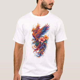 Lebendige Phoenix-Blumenkunst – Farbige Mythen T-Shirt