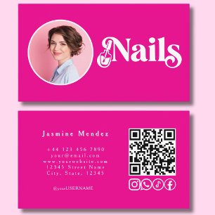 Lebendige Pink Foto-Nägel QR-Code Social Icons  Visitenkarte
