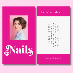 Lebendige Pink-Schwarze Schrift Foto-Nageltechnike Visitenkarte