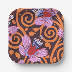 Lebendige Pink- und Orange-Swirled-Art-Deco-Blume Pappteller