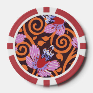 Lebendige Pink- und Orange-Wirbel-Art-Deco-Blume Pokerchips