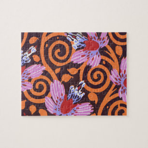 Lebendige Pink- und Orange-Wirbel-Art-Deco-Blume Puzzle