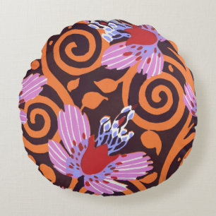 Lebendige Pink- und Orange-Wirbel-Art-Deco-Blume Rundes Kissen