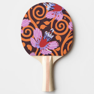 Lebendige Pink- und Orange-Wirbel-Art-Deco-Blume Tischtennis Schläger