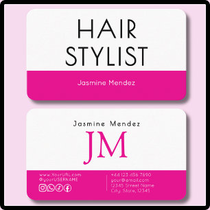 Lebendige Pink-Weiße Social Icons Haarstylist Visitenkarte