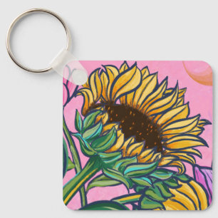 Lebendige Pinke Gelbe Künstlerische Sonnenblume Schlüsselanhänger
