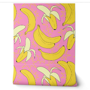 Lebendige Pop-Art-Banane- und rosa Starburst-Muste Tapete