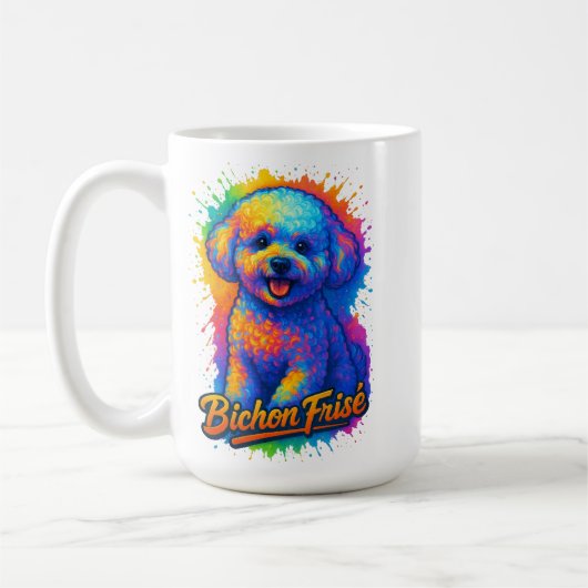 Lebendige Pop-Art-Bichon Frisé Kaffeetasse (Links)