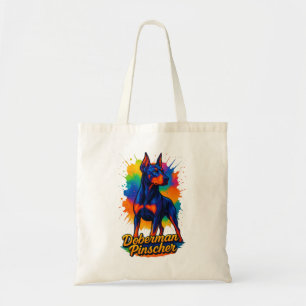 Lebendige Pop-Art-Dobermann-Pinscher-Illustration Tragetasche