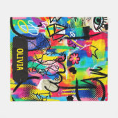 Lebendige Pop-Art-Grafffiti-Abstrakt-Personalisier Fleecedecke (Vorderseite (Horizontal))