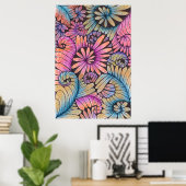Lebendige psychedelische Boho-Abstracte Floralschw Poster (Heimbüro)