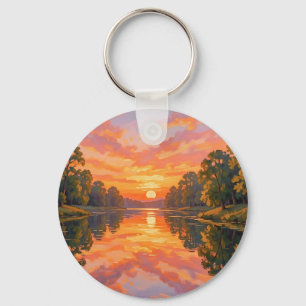 Lebendige Reflexion des Sonnenuntergangs am Fluss Schlüsselanhänger