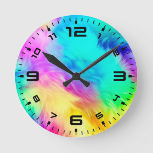 Lebendige Regenbogen Flauschige Fur Textur-75201 Runde Wanduhr