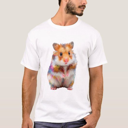 Lebendige Regenbogen-Ölfarbe Stilisierte Hamster-M T-Shirt (Vorderseite)