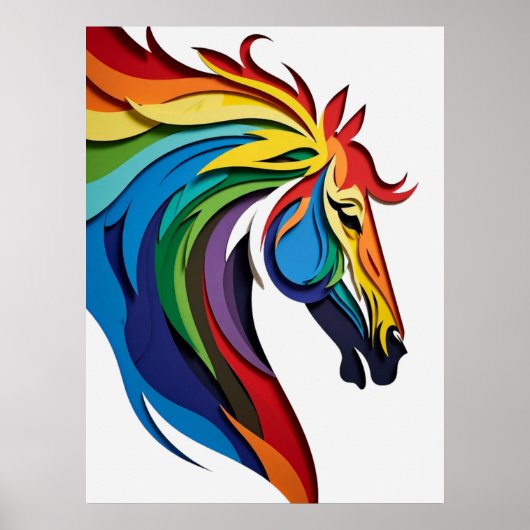 Lebendige Regenbogen-Pferdesilhouette Poster (Vorne)