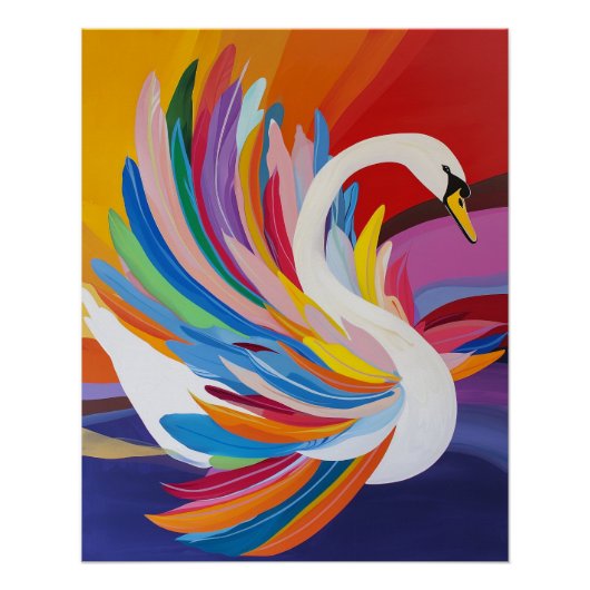 Lebendige Regenbogen-Schwanenmalerei mit Federn Poster (Vorderseite)