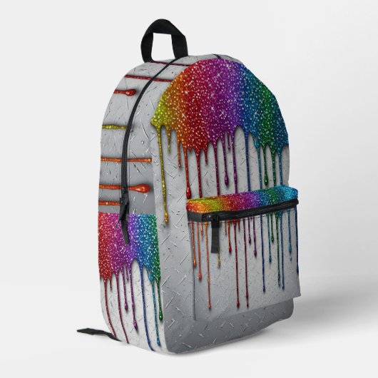 Lebendige Regenbogenfarben tropfen Bedruckter Rucksack (Rückseitige Ecke links)