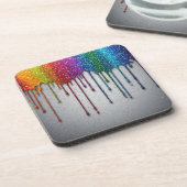 Lebendige Regenbogenfarben tropfen Getränkeuntersetzer (Linke Seite)