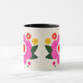 Lebendige Retro-Blume - Fett rosa und gelb bläserf Tasse (Zentrum)