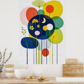 Lebendige Retro-Blumen Boho-Chic Dunkle Abstraktio Poster (Küche)