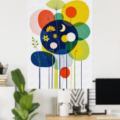 Lebendige Retro-Blumen Boho-Chic Dunkle Abstraktio Poster (Heimbüro)