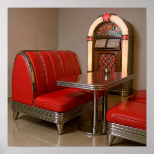 Lebendige Retro-Diner-Ecke - Jukebox und Neonlicht Poster