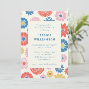Lebendige Retro-Floral-Farbige Abschlussfeier Einladung
