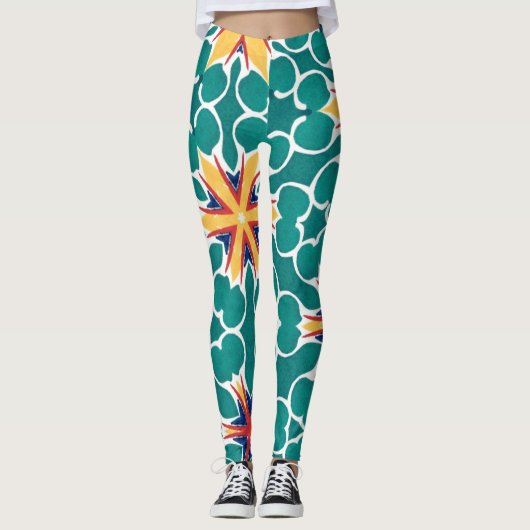 Lebendige Retro-Sternenexplosions-Geometrie-Muster Leggings (Vorderseite)