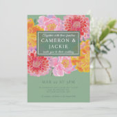 Lebendige Ringelblumen- und Zinnien-Hochzeit Einladung (Stehend Vorderseite)