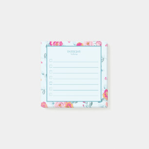 Lebendige rosa Blumen auf Minze benutzerdefinierte Post-it Klebezettel