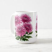 Lebendige rosa Chrysanthemen blühen Kaffeetasse (Vorderseite Links)