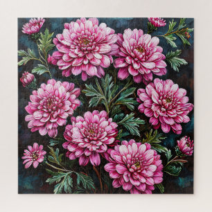 Lebendige rosa Chrysanthemen Puzzle