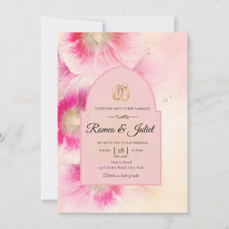 Lebendige rosa florale gebogene goldene Ringe Hoch Einladung