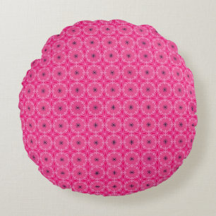 Lebendige rosa geometrische Blumenkreuz-Muster Rundes Kissen