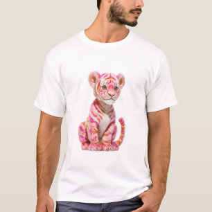 Lebendige rosa gestreifte Baby-Tigerjungen-Männer T-Shirt