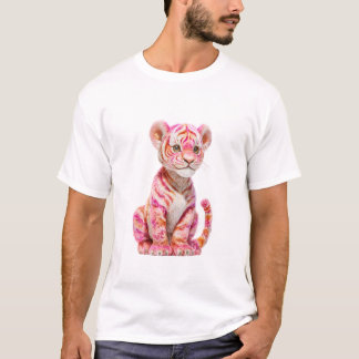 Lebendige rosa gestreifte Baby-Tigerjungen-Männer T-Shirt