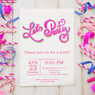 Lebendige Rosa Iridescent Let's Party Celebration Einladung