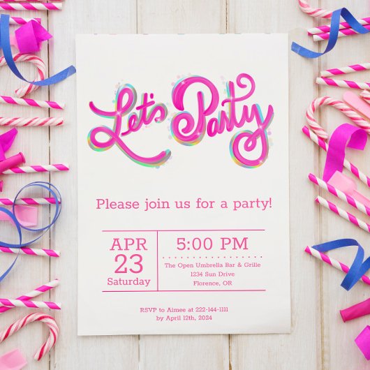 Lebendige Rosa Iridescent Let's Party Celebration Einladung