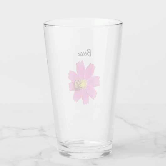 Lebendige Rosa Kosmos-Blume mit Personalisierter B Glas (Rückseite)