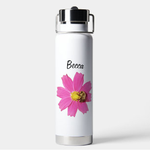Lebendige Rosa Kosmos-Blume mit Personalisierter B Trinkflasche