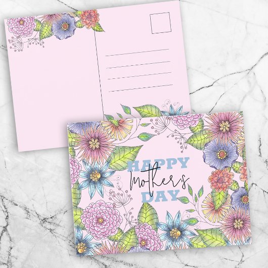 Lebendige, rosa, Lila blühende Blume Muttertag Postkarte