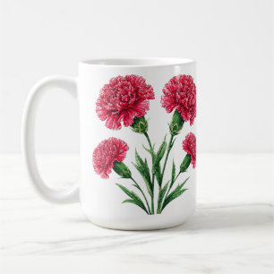 Lebendige rosa Nelken mit grünen Stielen Kaffeetasse