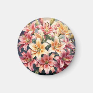 Lebendige rosa orange weiße Lilien Aquarell-Blumen Magnet