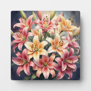 Lebendige rosa orange weiße Lilien Wasserfarbe flo Fotoplatte
