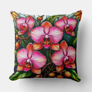 Lebendige rosa Orchideen in Glasmalerei Kissen