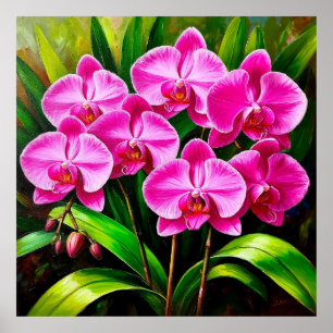 Lebendige rosa Orchideen Tropischer Blumenschmuck Poster