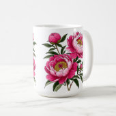 Lebendige rosa Pfingstrosen-Blumenkunst Kaffeetasse (VorderseiteRechts)