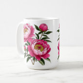 Lebendige rosa Pfingstrosen-Blumenkunst Kaffeetasse (Vorderseite Links)