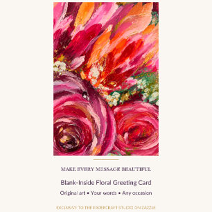 Lebendige rosa Rose Original Kunst Blanko Grußkart Dankeskarte